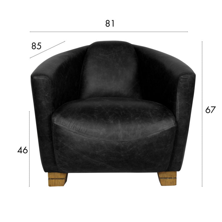 POROK COWHIDE LEATHER ARMCHAIR | BLACK - Green Design Gallery