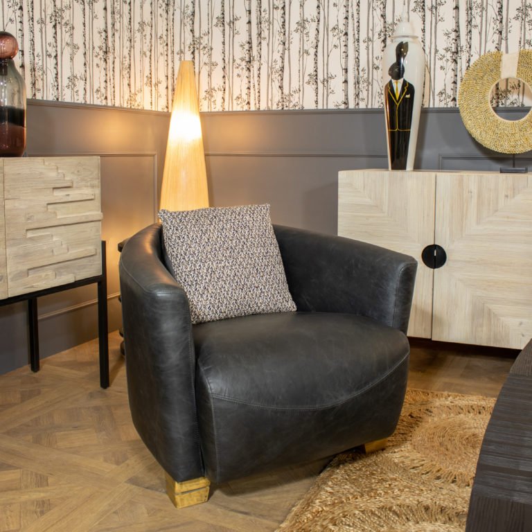 POROK COWHIDE LEATHER ARMCHAIR | BLACK - Green Design Gallery