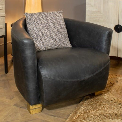 POROK COWHIDE LEATHER ARMCHAIR | BLACK - Green Design Gallery