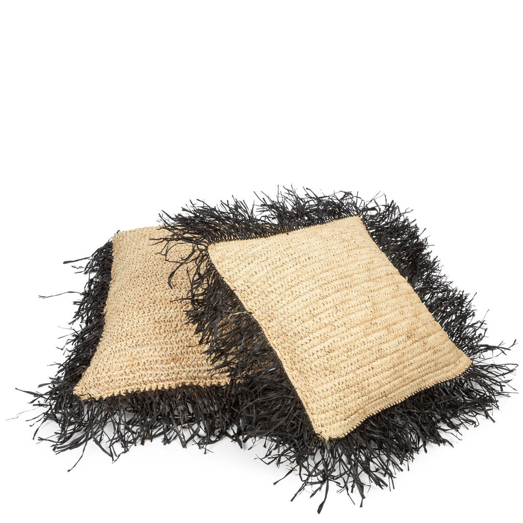 RAFFIA CUSHION COVER | SQUARE | NATURAL+BLACK | 60 x 60 CM - Green Design Gallery