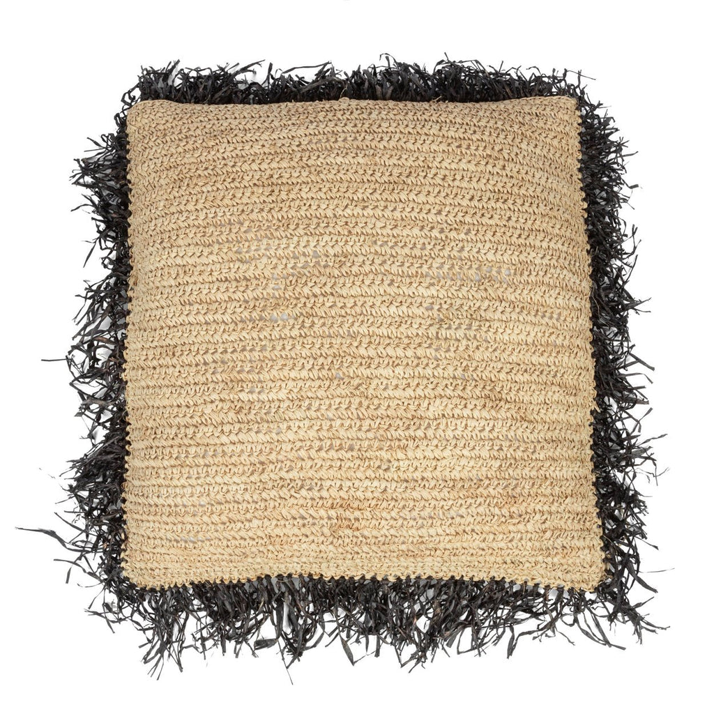 RAFFIA CUSHION COVER | SQUARE | NATURAL+BLACK | 60 x 60 CM - Green Design Gallery