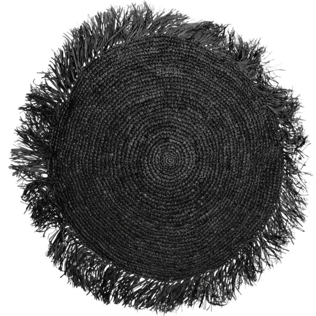 RAFFIA CUSHION ROUND / BLACK - Green Design Gallery