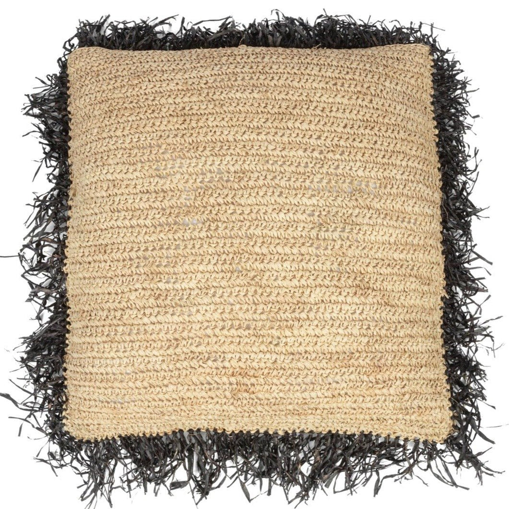 RAFFIA CUSHION SQUARE / BLACK+NATURAL - Green Design Gallery