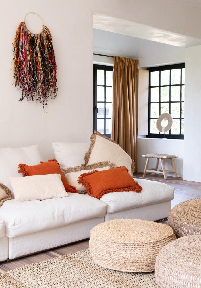 RAFFIA FLORES POUF + COFFEE TABLE | NATURAL - Green Design Gallery