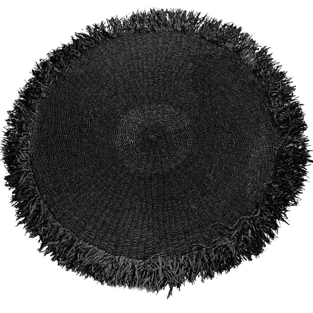 RAFFIA FRINGED CARPET / BLACK - Green Design Gallery