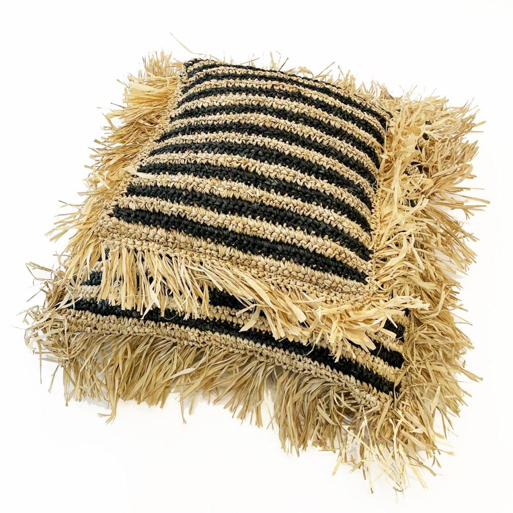 RAFFIA STRIPED CUSHION COVER | NATURAL + BLACK | 40 x 40 CM - Green Design Gallery