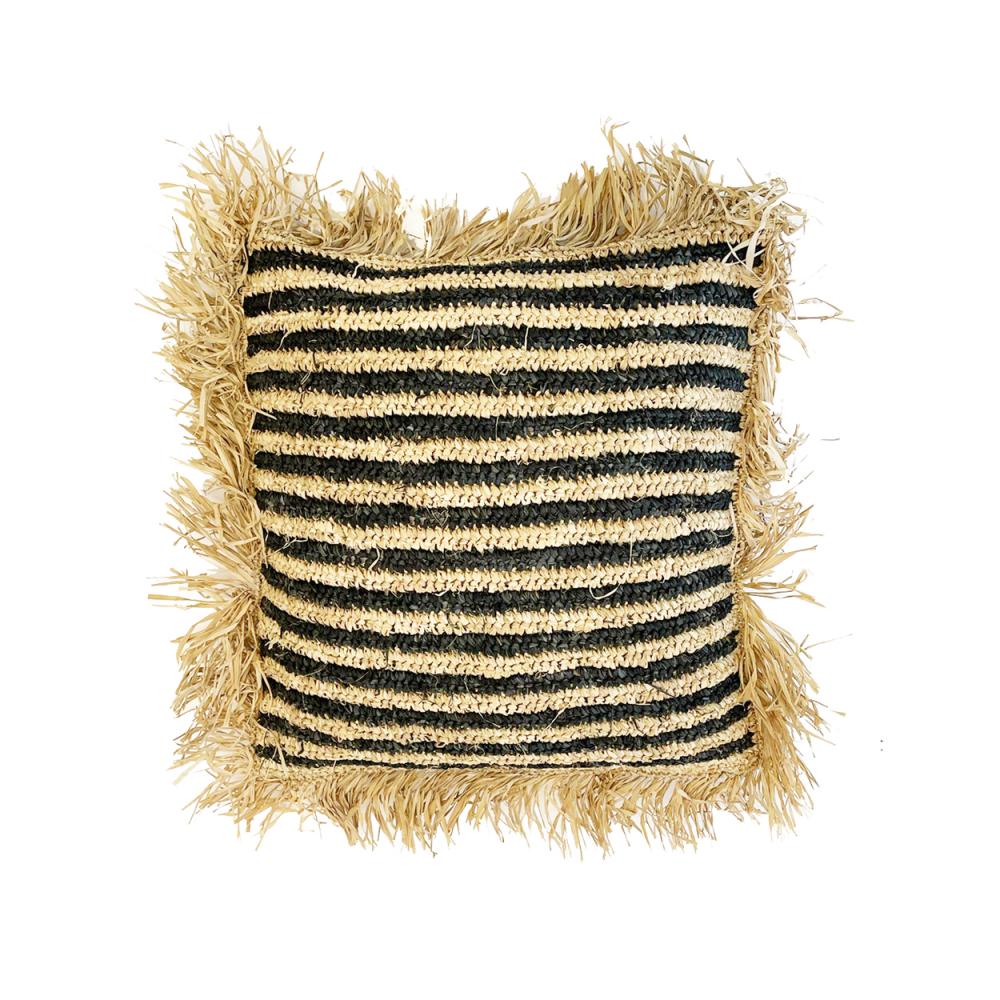 RAFFIA STRIPED CUSHION COVER | NATURAL + BLACK | 40 x 40 CM - Green Design Gallery