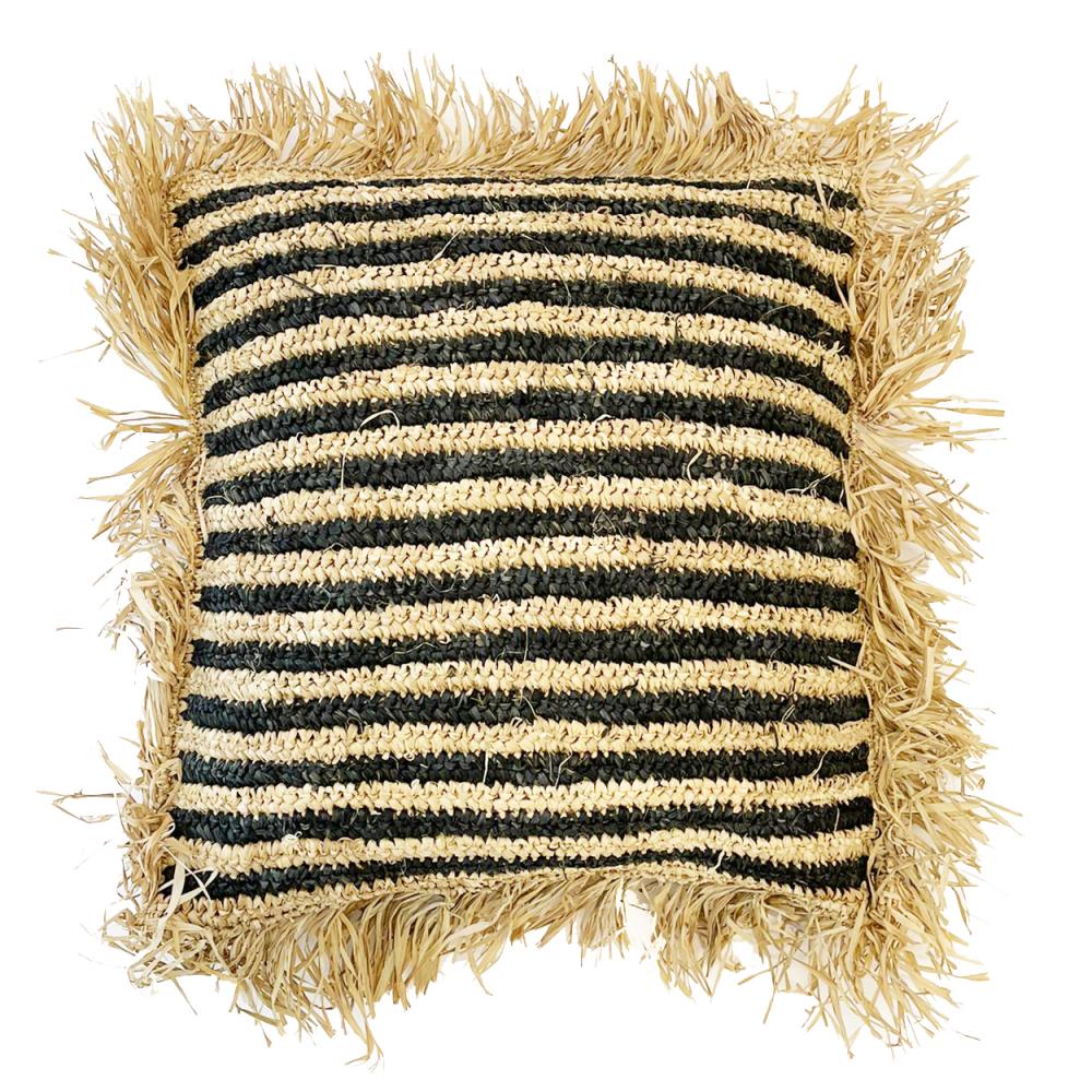 RAFFIA STRIPED CUSHION COVER | NATURAL + BLACK | 60 x 60 CM - Green Design Gallery
