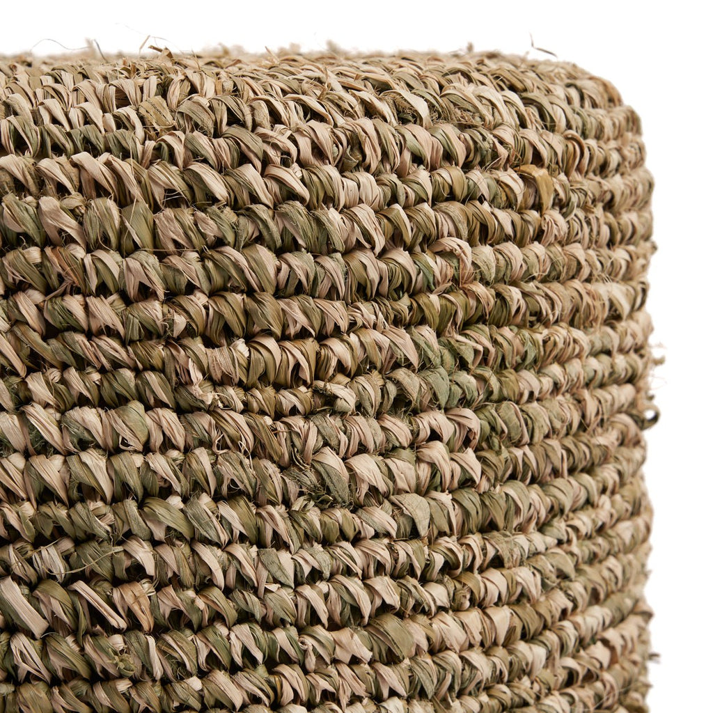 RAFFIA TRESSED STOOL | RECLAIMED TEAK | JUNGLE GREEN - Green Design Gallery