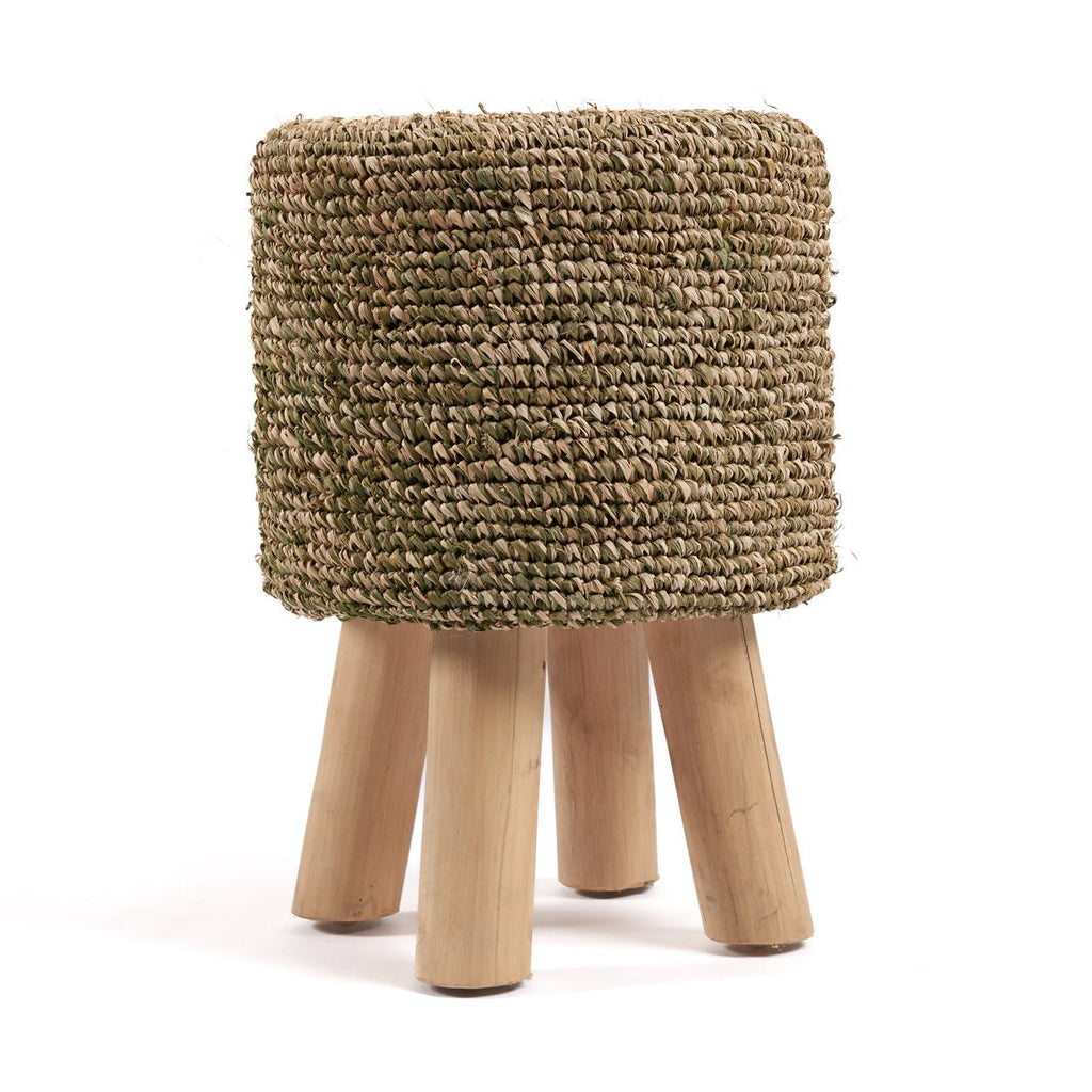 RAFFIA TRESSED STOOL | RECLAIMED TEAK | JUNGLE GREEN - Green Design Gallery