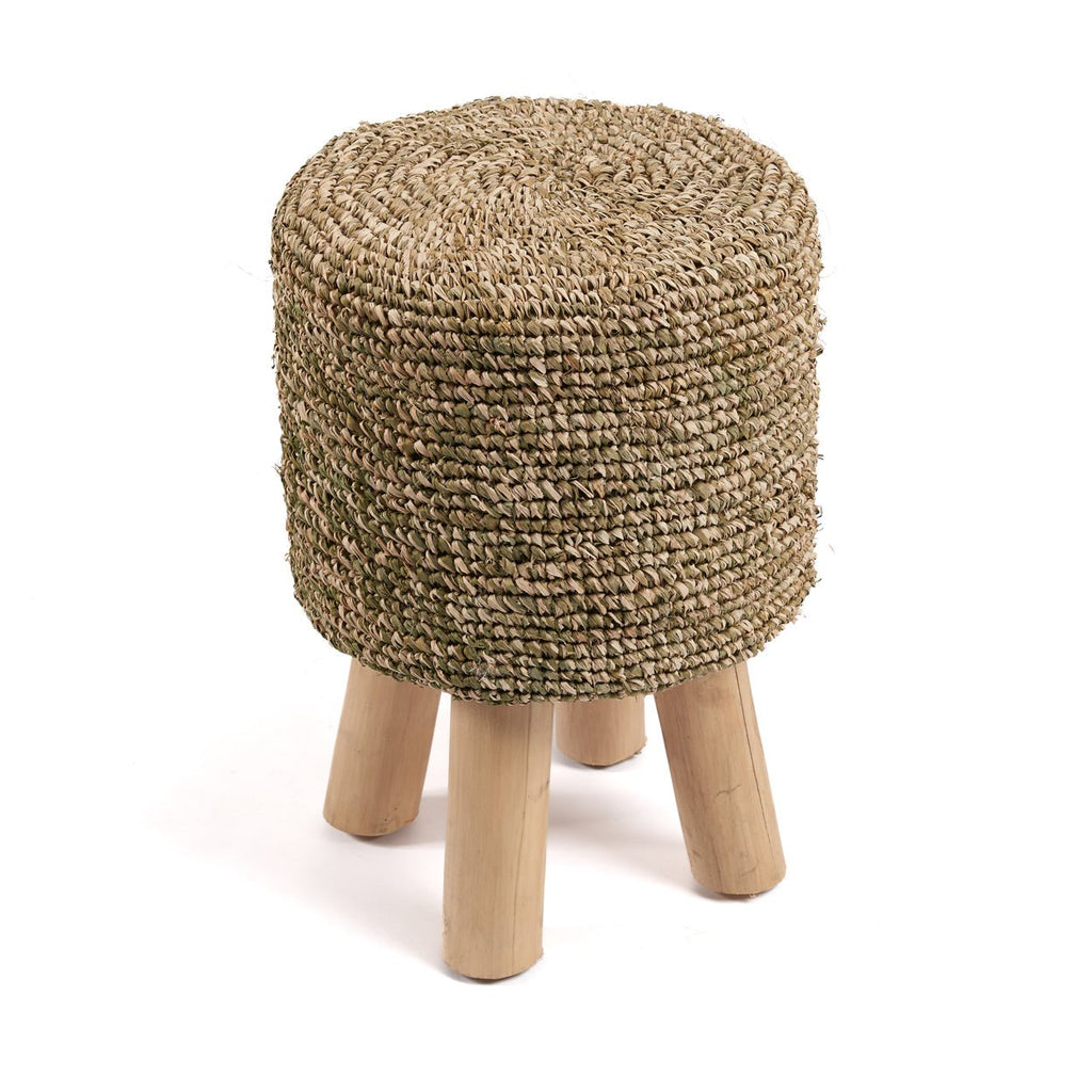 RAFFIA TRESSED STOOL | RECLAIMED TEAK | JUNGLE GREEN - Green Design Gallery