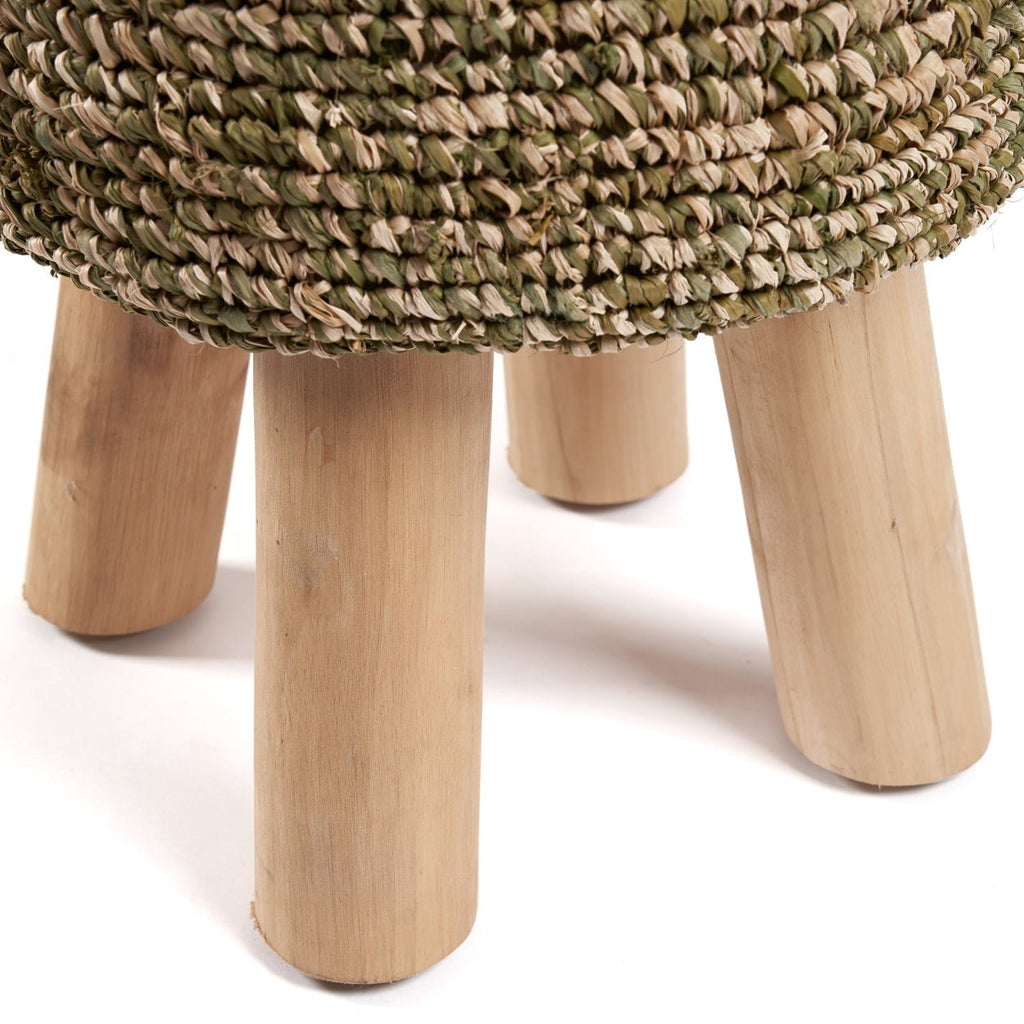 RAFFIA TRESSED STOOL | RECLAIMED TEAK | JUNGLE GREEN - Green Design Gallery