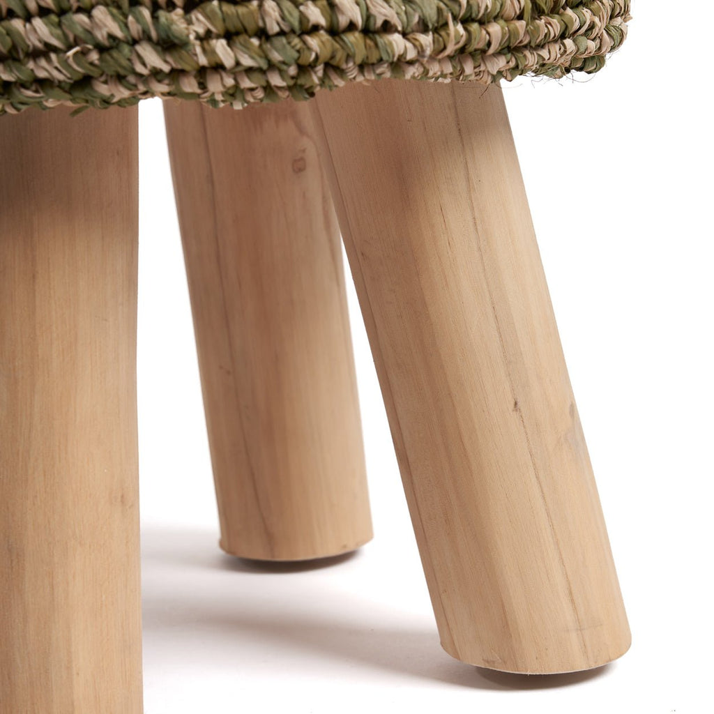 RAFFIA TRESSED STOOL | RECLAIMED TEAK | JUNGLE GREEN - Green Design Gallery