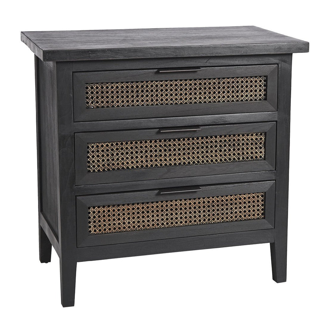 RAFFLES (BED)SIDE TABLE | BLACK WALNUT + RATTAN - Green Design Gallery