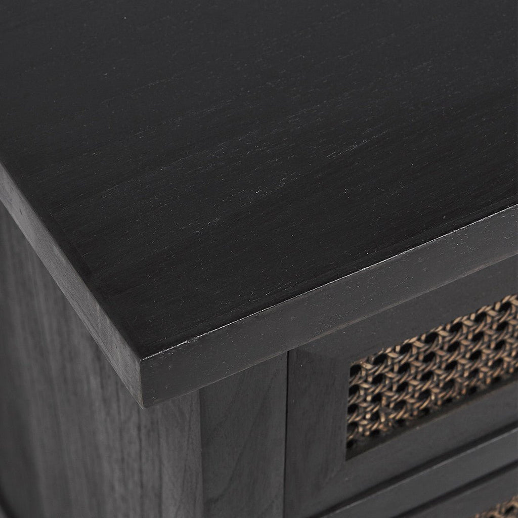 RAFFLES (BED)SIDE TABLE | BLACK WALNUT + RATTAN - Green Design Gallery