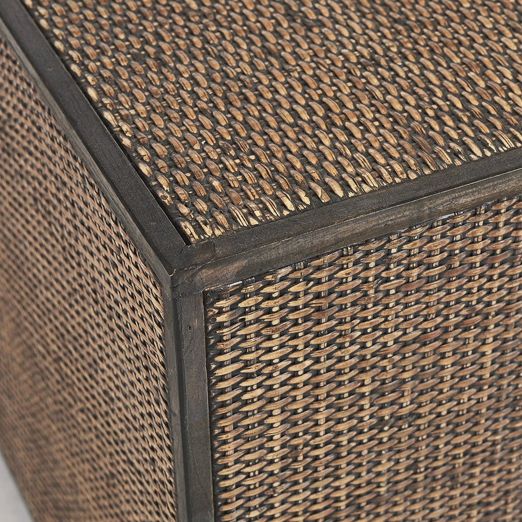 RAFFLES CUBE COFFEE TABLE | BLACK WALNUT + RATTAN - Green Design Gallery