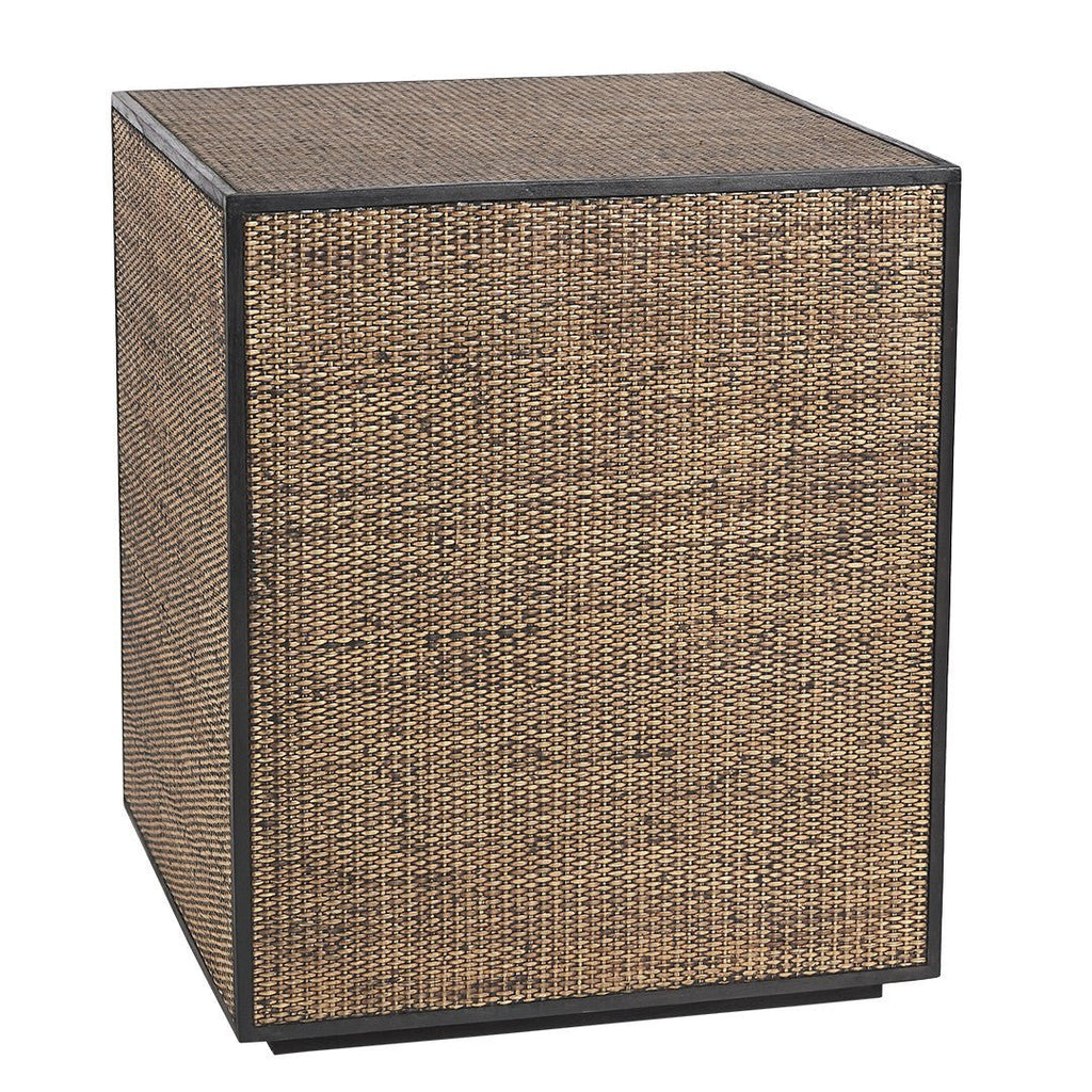 RAFFLES CUBE SIDE TABLE | BLACK WALNUT + RATTAN - Green Design Gallery