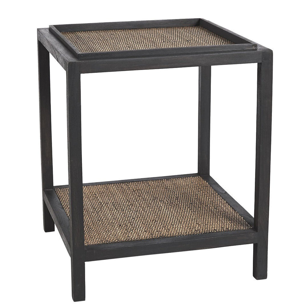RAFFLES SIDE TABLE | BLACK WALNUT + RATTAN - Green Design Gallery