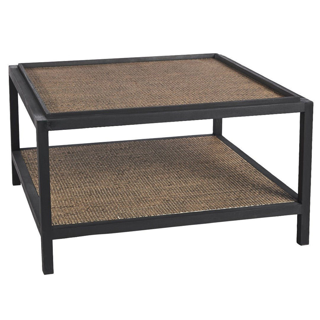 RAFFLES SQUARE COFFEE TABLE | BLACK WALNUT + RATTAN - Green Design Gallery