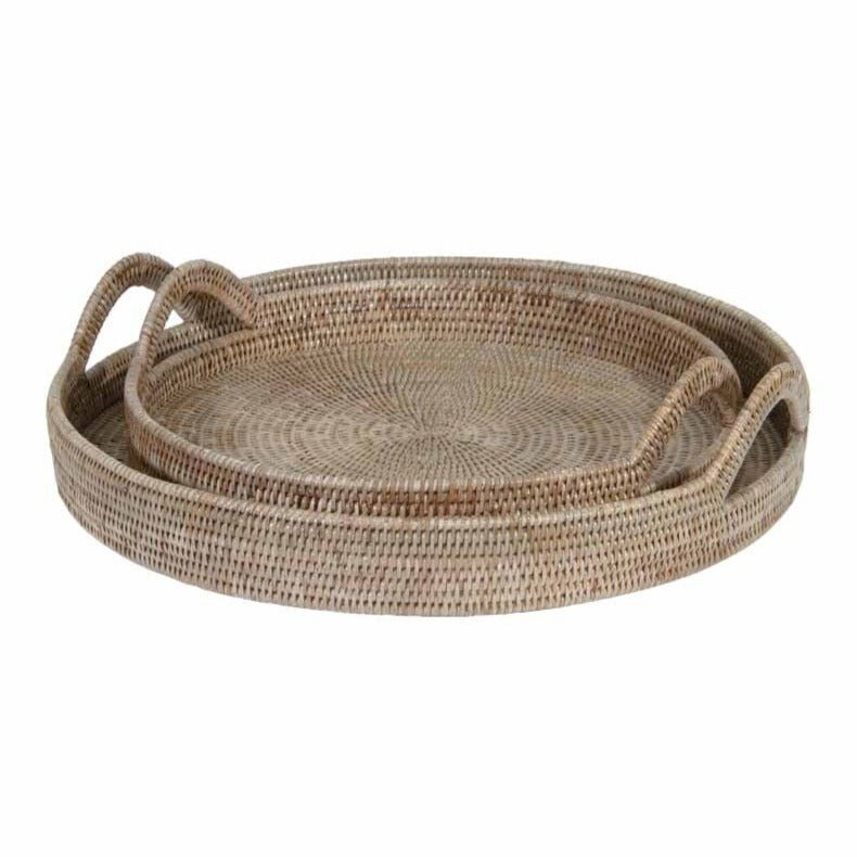 RATTAN ROUND TRAYS | SET OF 2 | 2 COLOR CHOICES - Green Design Gallery