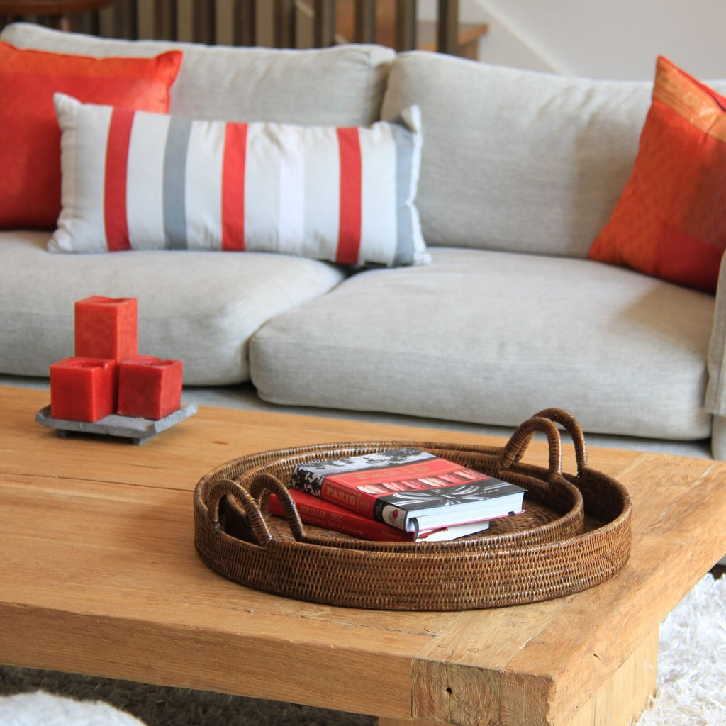 RATTAN ROUND TRAYS | SET OF 2 | 2 COLOR CHOICES - Green Design Gallery