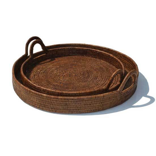 RATTAN ROUND TRAYS | SET OF 2 | 2 COLOR CHOICES - Green Design Gallery