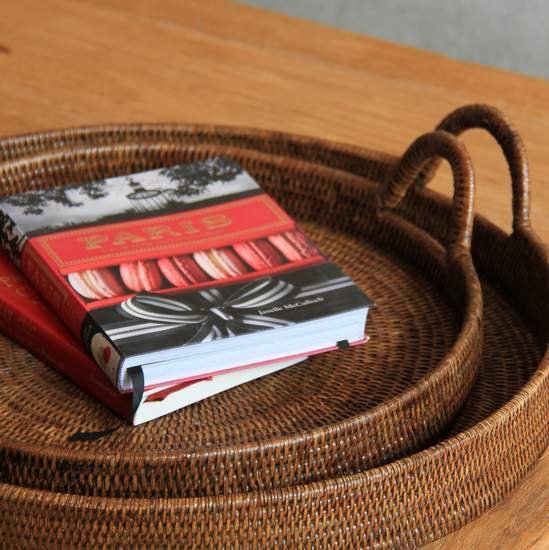 RATTAN ROUND TRAYS | SET OF 2 | 2 COLOR CHOICES - Green Design Gallery