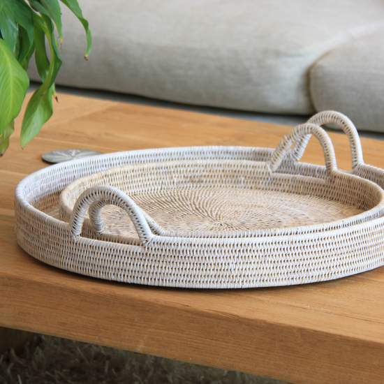 RATTAN ROUND TRAYS | SET OF 2 | 2 COLOR CHOICES - Green Design Gallery