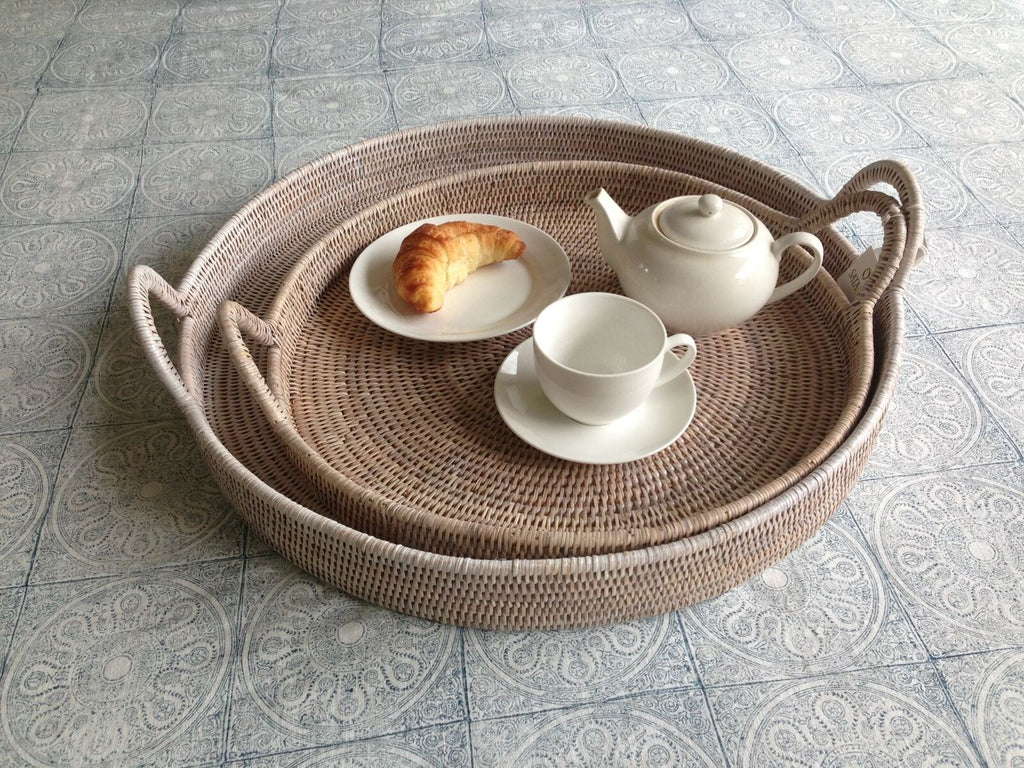 RATTAN ROUND TRAYS | SET OF 2 | 2 COLOR CHOICES - Green Design Gallery