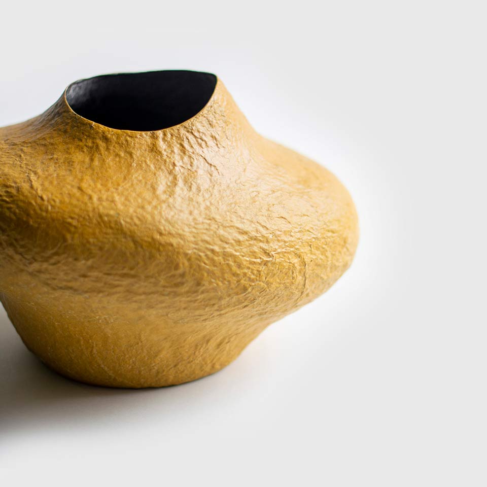 SCULPTURAL VASE / PAPIER-MACHE / OCHER - Green Design Gallery