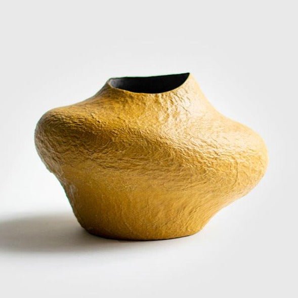 SCULPTURAL VASE / PAPIER-MACHE / OCHER - Green Design Gallery