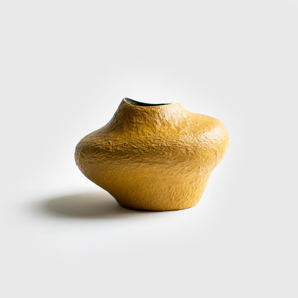 SCULPTURAL VASE / PAPIER-MACHE / OCHER - Green Design Gallery