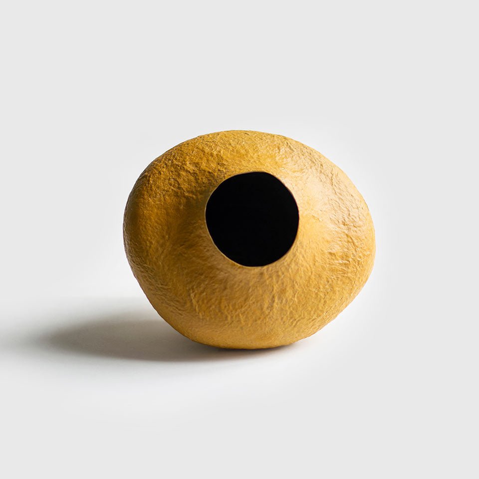 SCULPTURAL VASE / PAPIER-MACHE / OCHER - Green Design Gallery