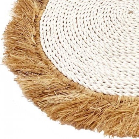 SEAGRASS RAFFIA PLACEMAT | NATURAL + WHITE | SET OF 4 - Green Design Gallery