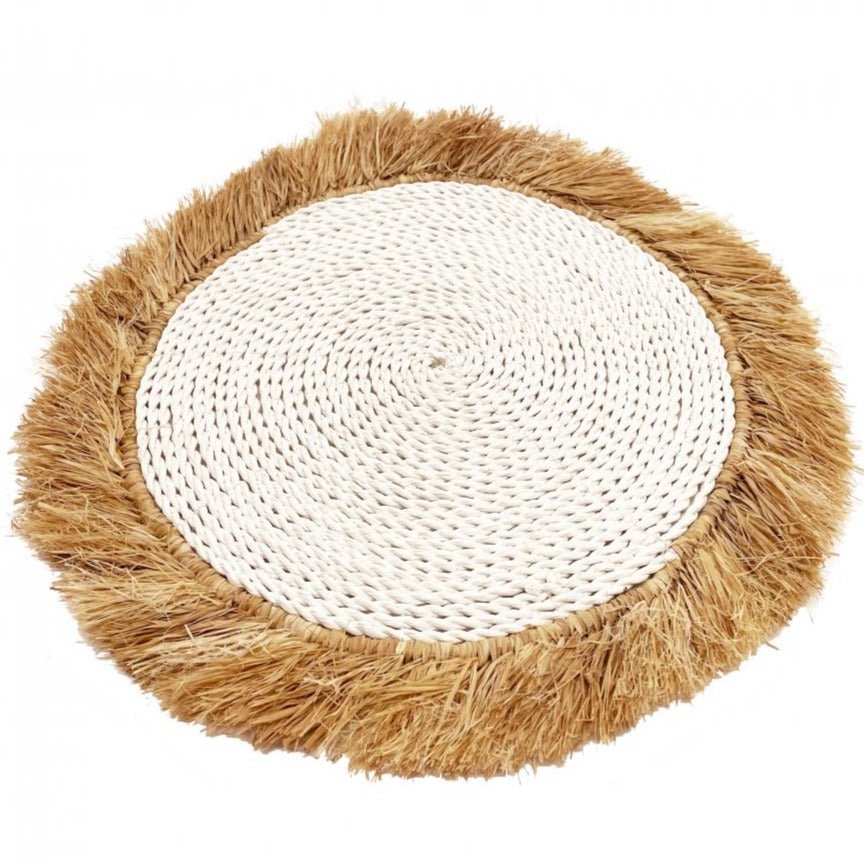 SEAGRASS RAFFIA PLACEMAT | NATURAL + WHITE | SET OF 4 - Green Design Gallery