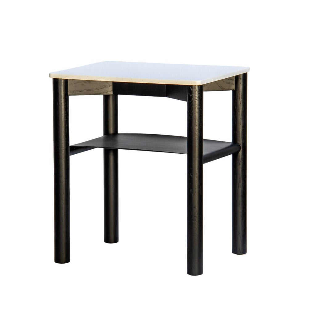 SLING SIDE TABLE | BLACK | BLACK VEGAN LEATHER SHELF - Green Design Gallery