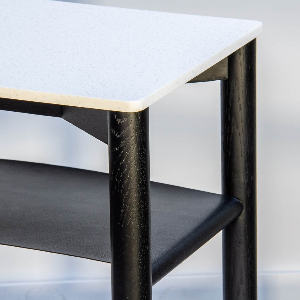 SLING SIDE TABLE | BLACK | BLACK VEGAN LEATHER SHELF - Green Design Gallery