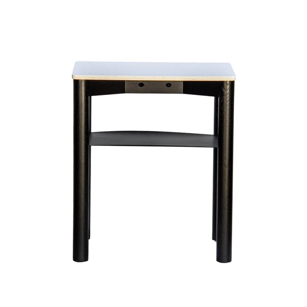 SLING SIDE TABLE | BLACK | BLACK VEGAN LEATHER SHELF - Green Design Gallery