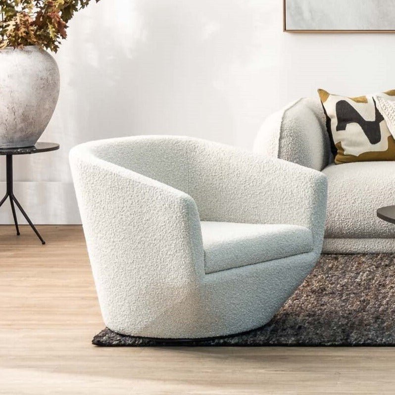 STELLA SWIVEL LOUNGE CHAIR | NATURAL BOUCLE - Green Design Gallery