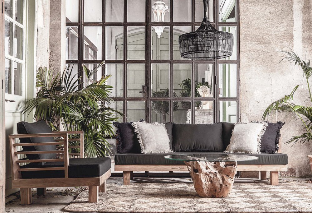 STRIPE LOUNGE CHAIR / NATURAL + BLACK (INDOOR-OUTDOOR) - Green Design Gallery