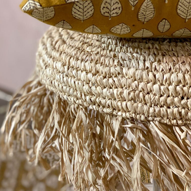 TILOS TEAK FRINGE LOW STOOL | IN-OUTDOORS - Green Design Gallery