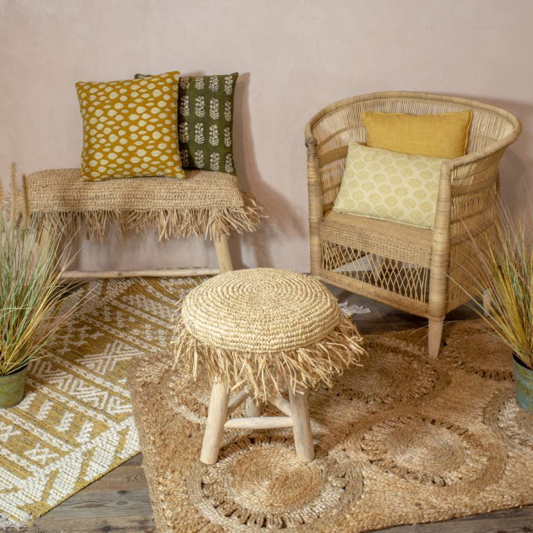 TILOS TEAK FRINGE LOW STOOL | IN-OUTDOORS - Green Design Gallery