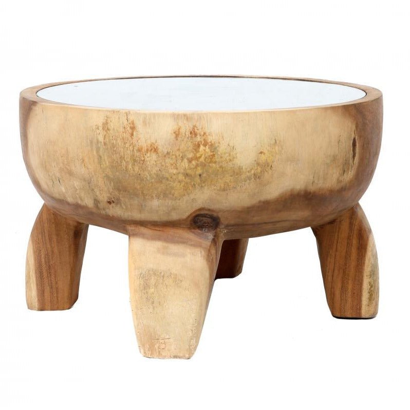 TIMBER SIDE TABLE | NATURAL | GLASS TOP - Green Design Gallery