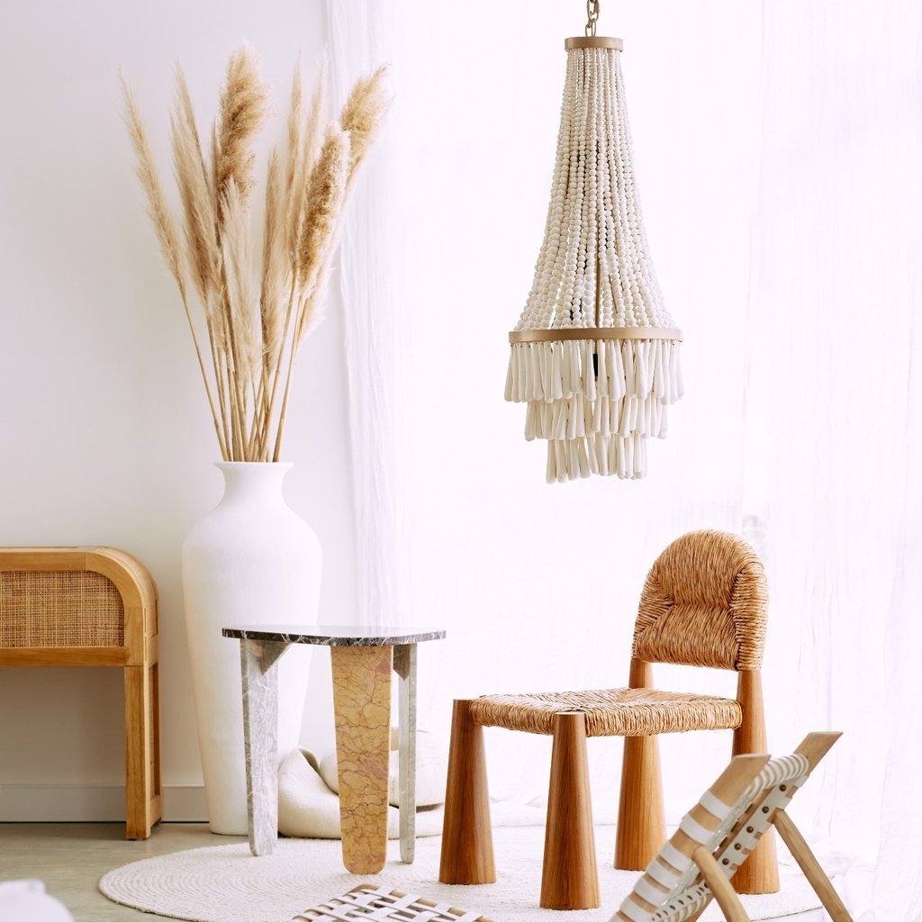 VALENTINE HANDMADE CLAY BEADED CHANDELIER | WHITE - Green Design Gallery