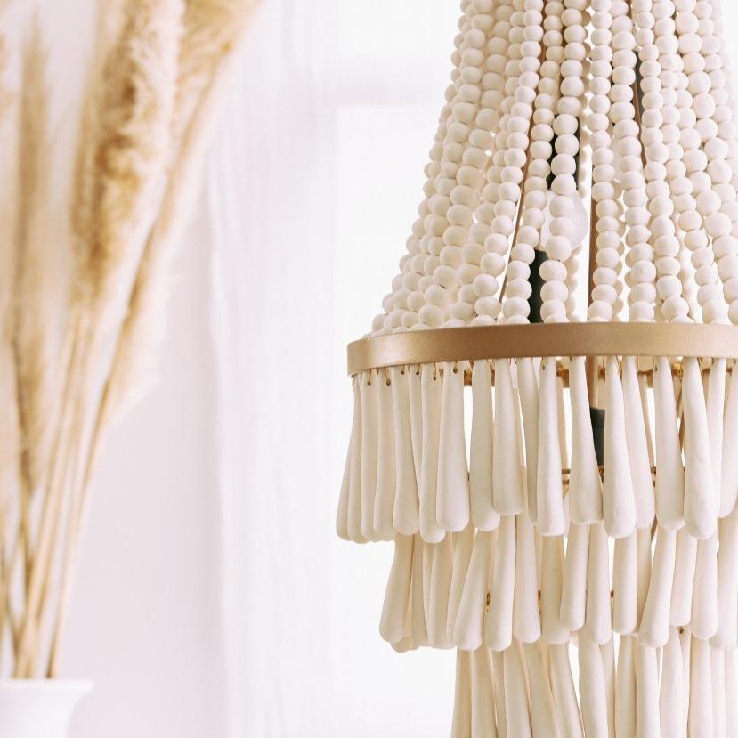 VALENTINE HANDMADE CLAY BEADED CHANDELIER | WHITE - Green Design Gallery