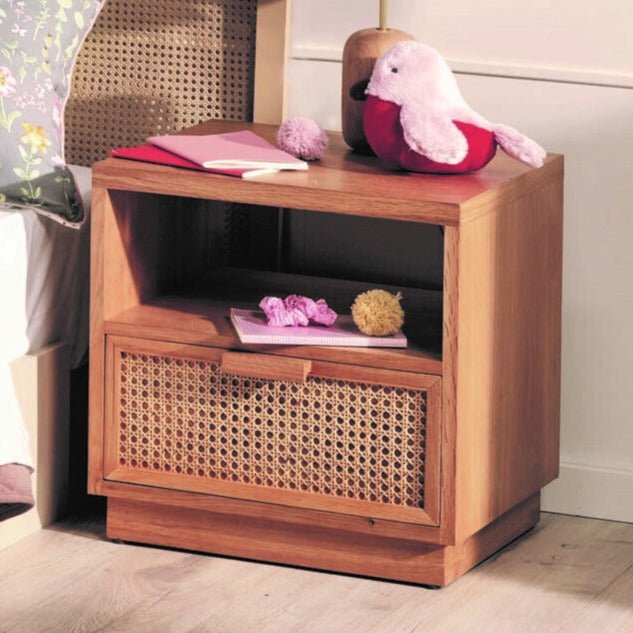 VIENNA (BED)SIDE TABLE | RATTAN + NATURAL OAK - Green Design Gallery