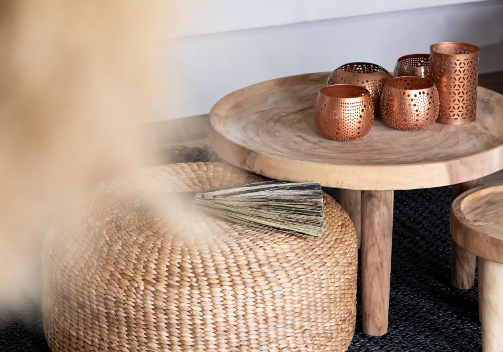 WATER HYACINTH POUF + COFFEE TABLE | NATURAL - Green Design Gallery