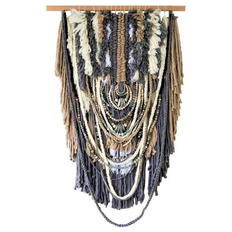 XL Custom Handmade Wallhanging / African Clay Beads + Wool and Yarn - Green Design Gallery