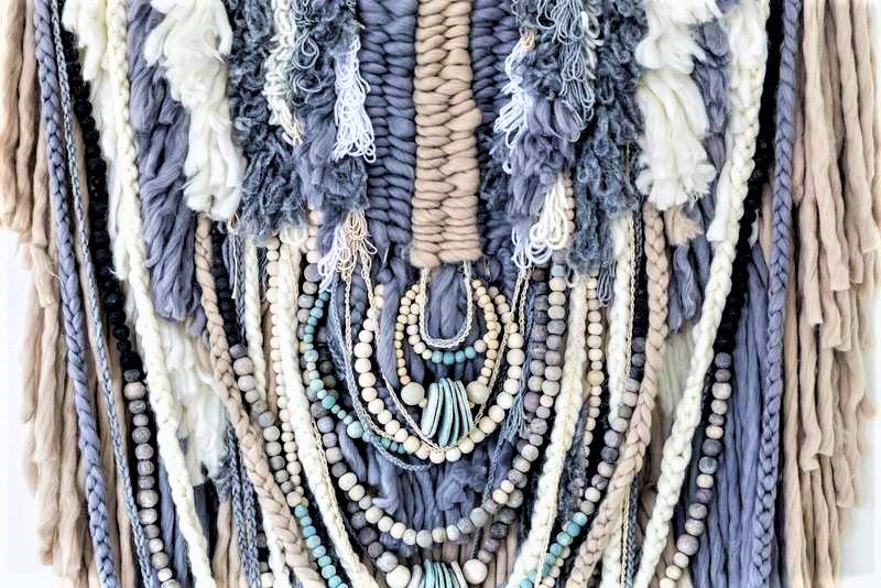 XL Custom Handmade Wallhanging / African Clay Beads + Wool and Yarn - Green Design Gallery