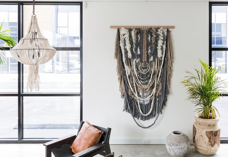 XL Custom Handmade Wallhanging / African Clay Beads + Wool and Yarn - Green Design Gallery